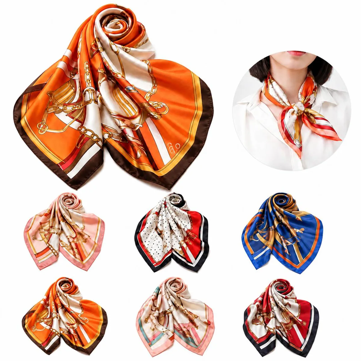 Pure Silk Square Headscarf with Vibrant Print for Versatile