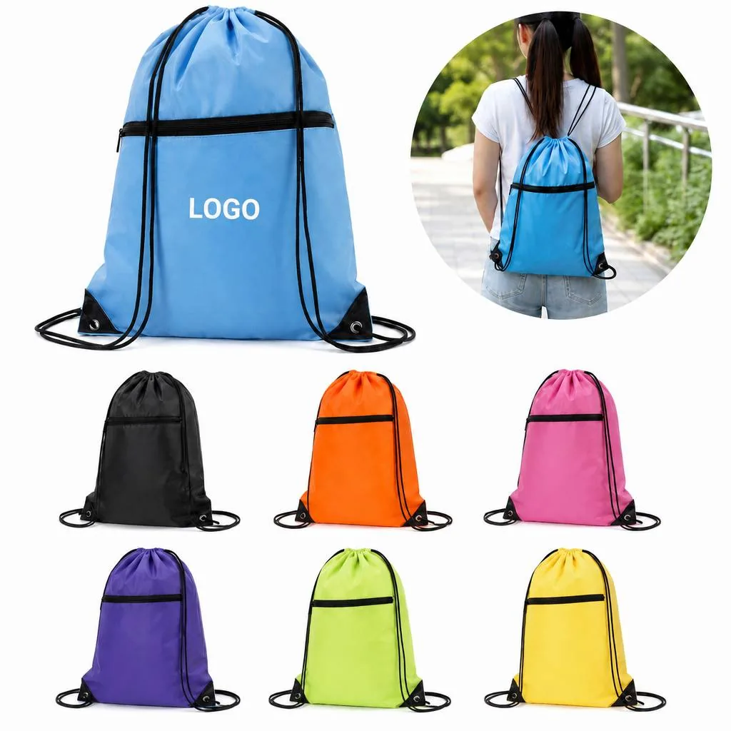 Zippered Drawstring Backpack for Travel, Gym, School &