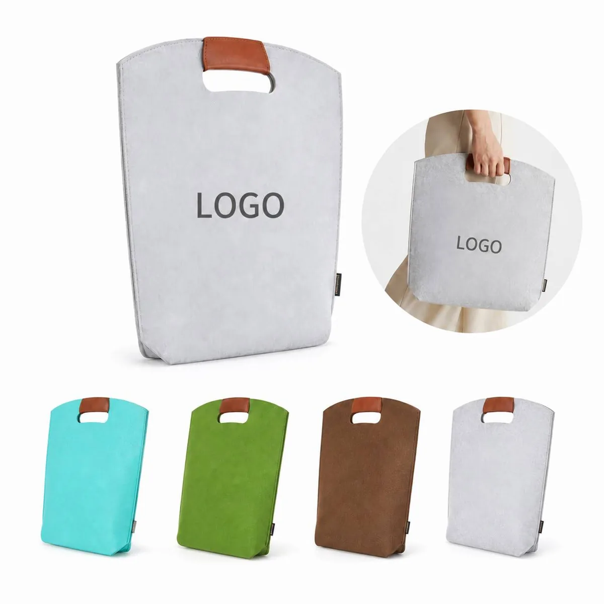Felt Leather Executive Tote with Detachable Shoulder Strap