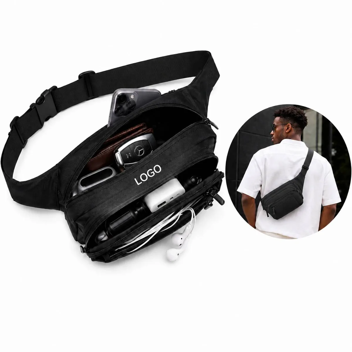 Multi-Pocket Waist Pack Bag with Adjustable Strap