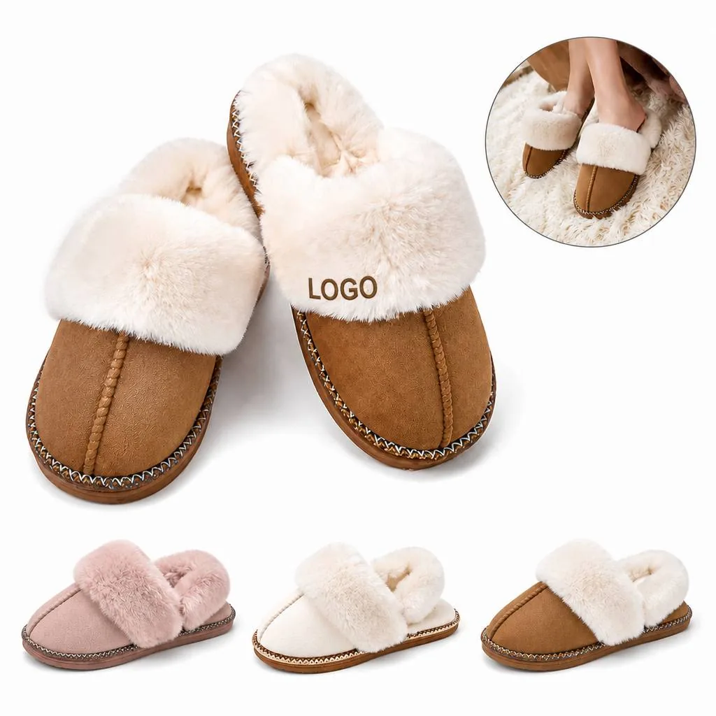Winter Fuzzy House Slippers with Non-Slip Rubber Sole