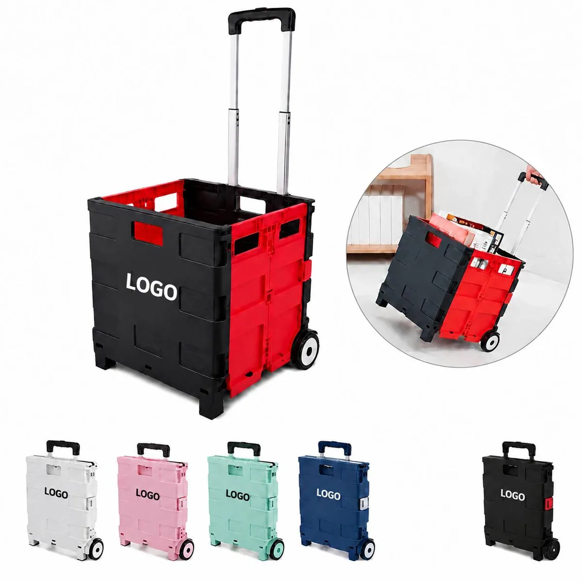 Folding Shopping Cart with Cover and Tie Rod, Easy Storage