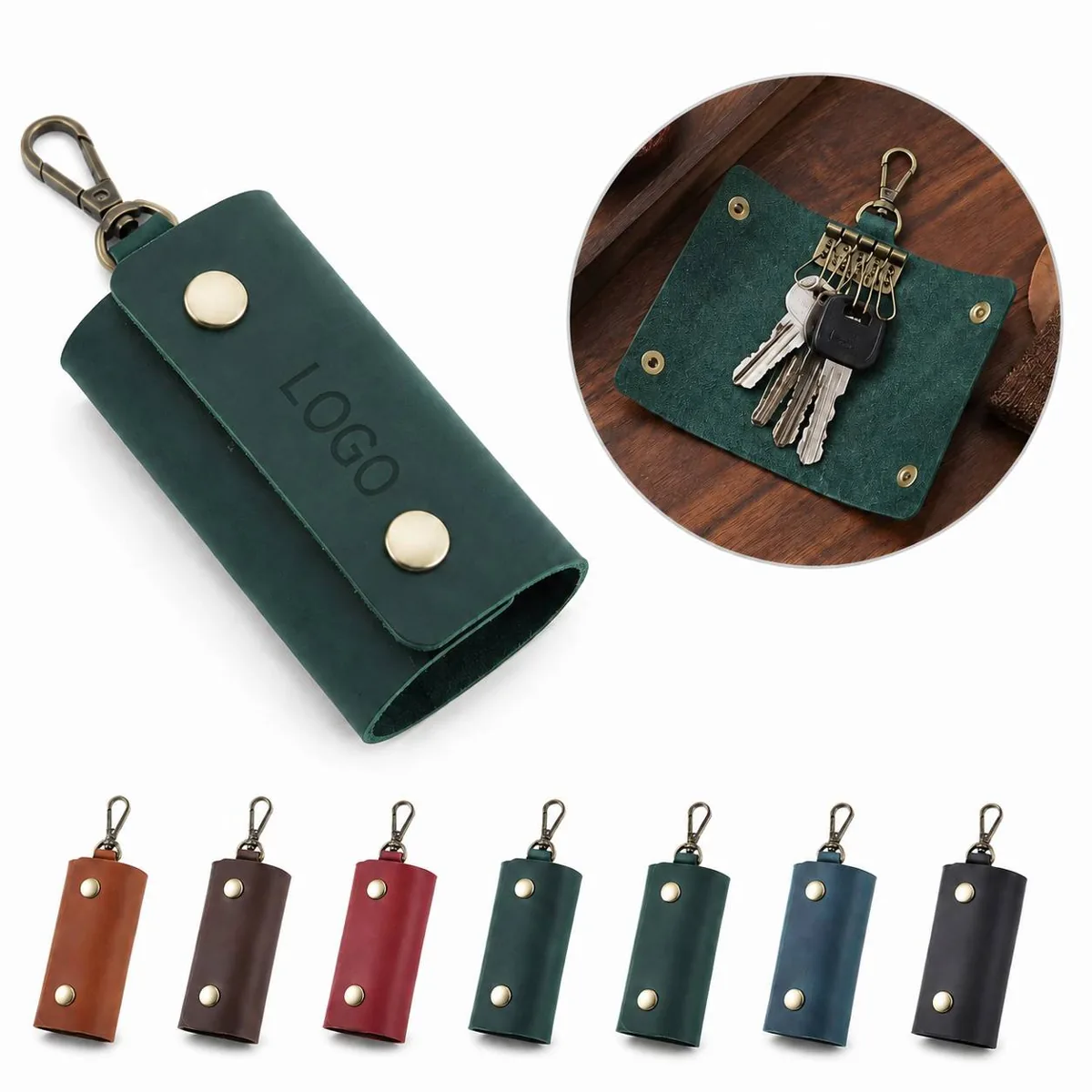 Key Cowhide Belt Key Case with Secure Closure