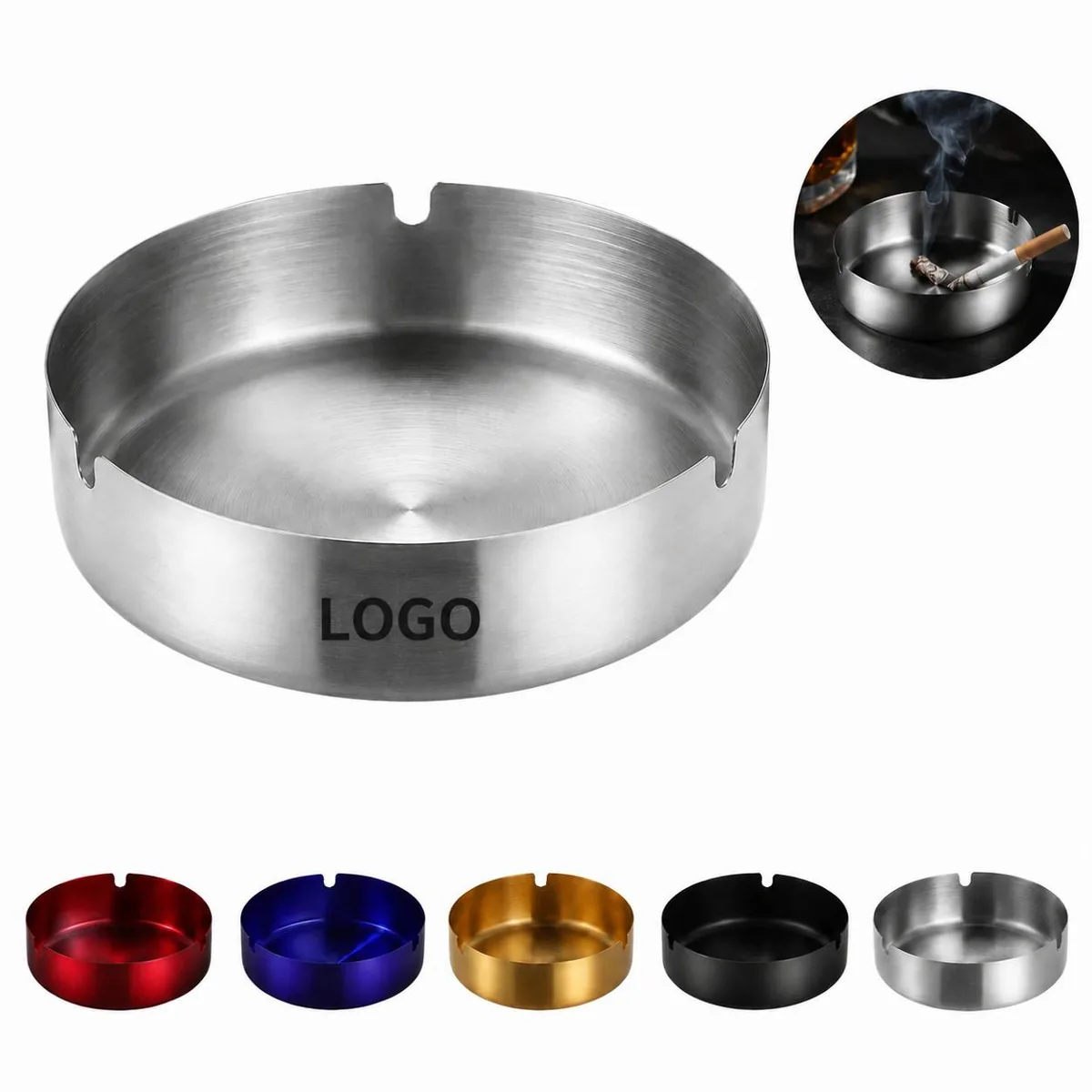 Stainless Steel Groove Ashtray, Rust-Resistant, Weighted