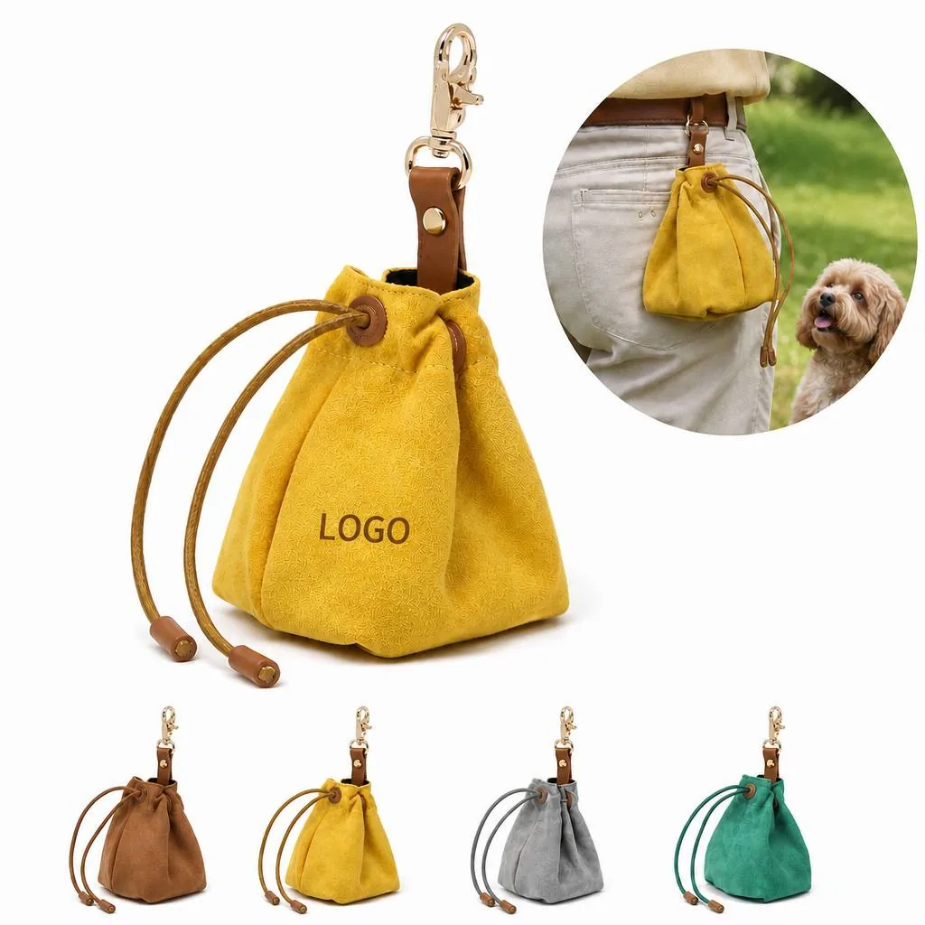 Hands-Free Canvas Pet Treat Bag with Adjustable Drawstring