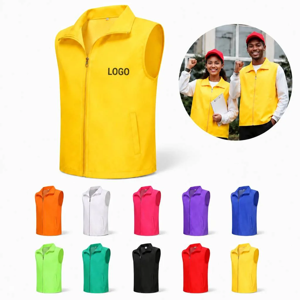 High-Visibility Zippered Work Vest with Multiple Pockets