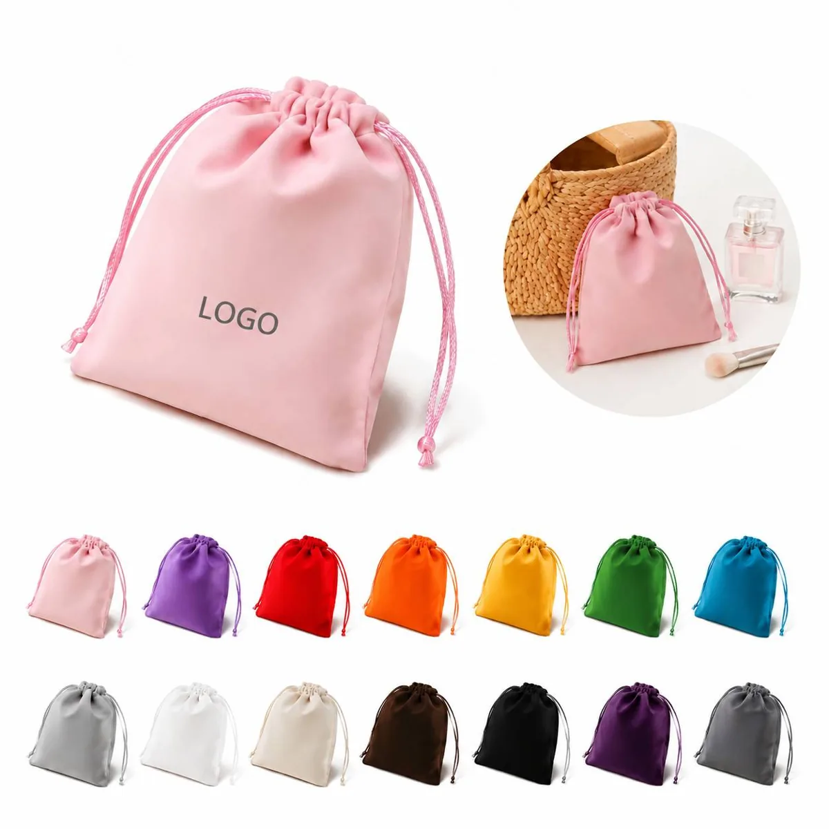 Flocked Velvet Drawstring Bag for Jewelry Storage
