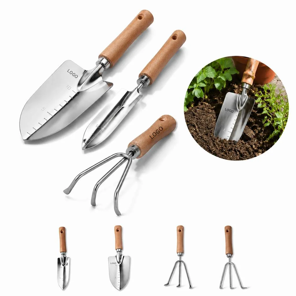 3-Piece Garden Shovel Set Stainless Steel Wood Handle