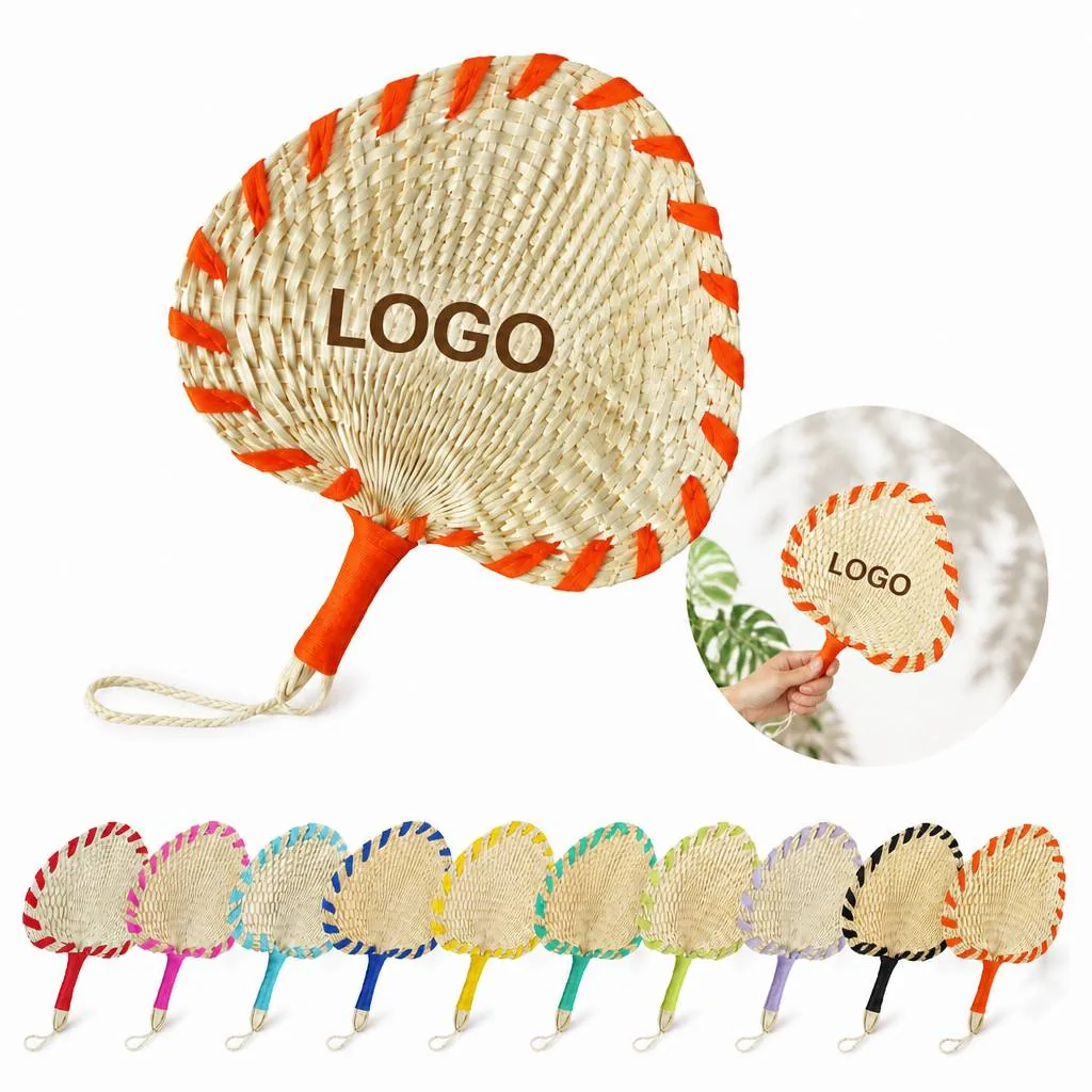 Natural Rushgrass Hand Fan Foldable Leaf Design for Cooling