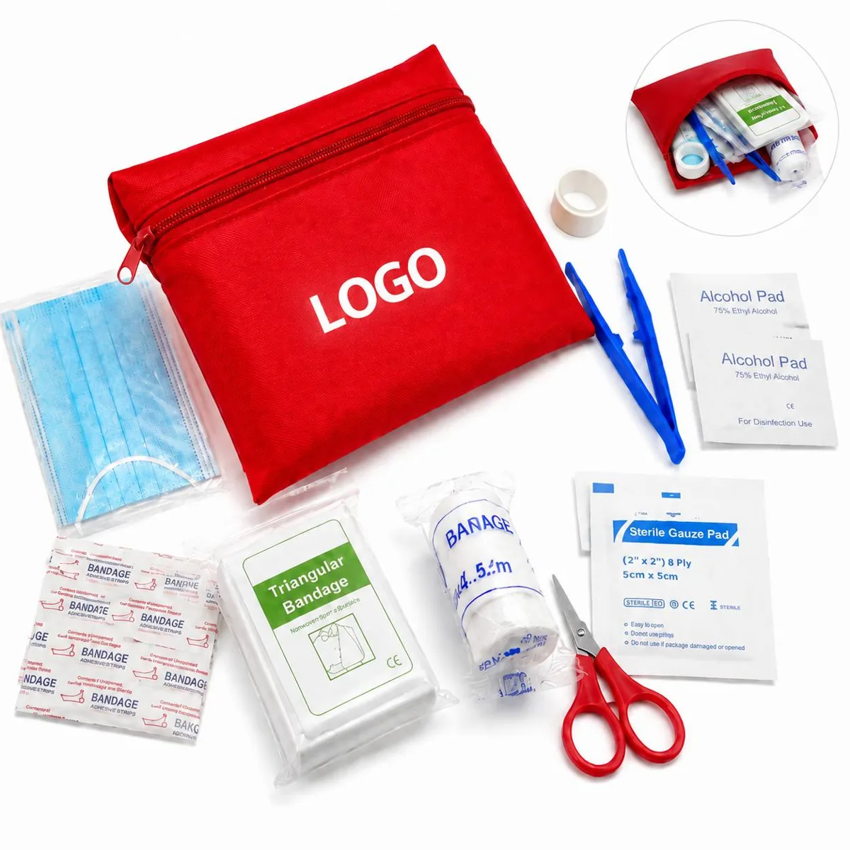 Compact 12-Piece First Aid Kit with Zipper Pouch for Travel