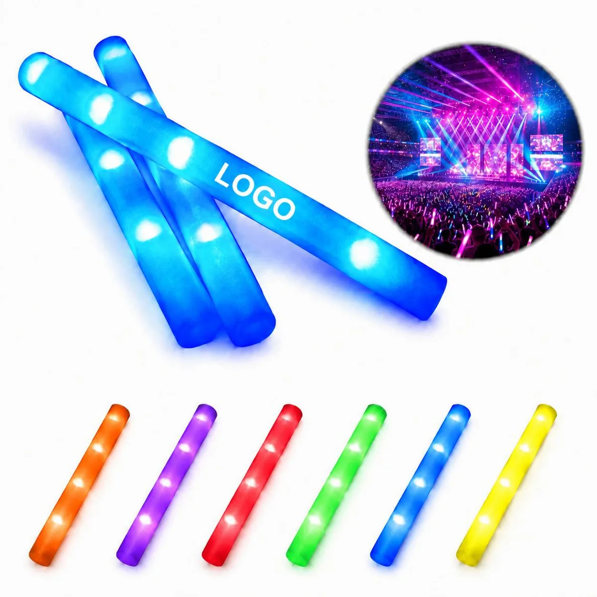 Flexible LED Foam Glow Sticks with Multiple Flashing Modes