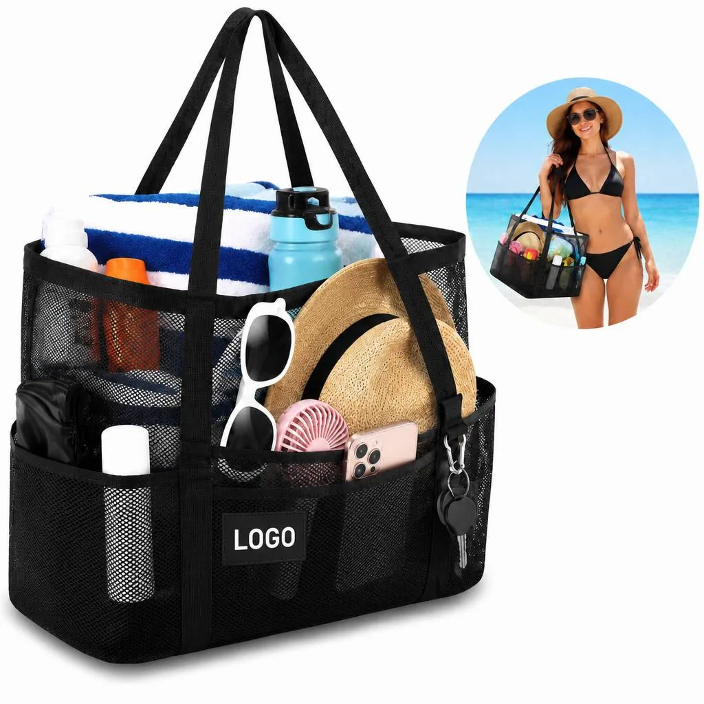 Large Mesh Beach Tote Bag with Open Weave for Sand Drainage