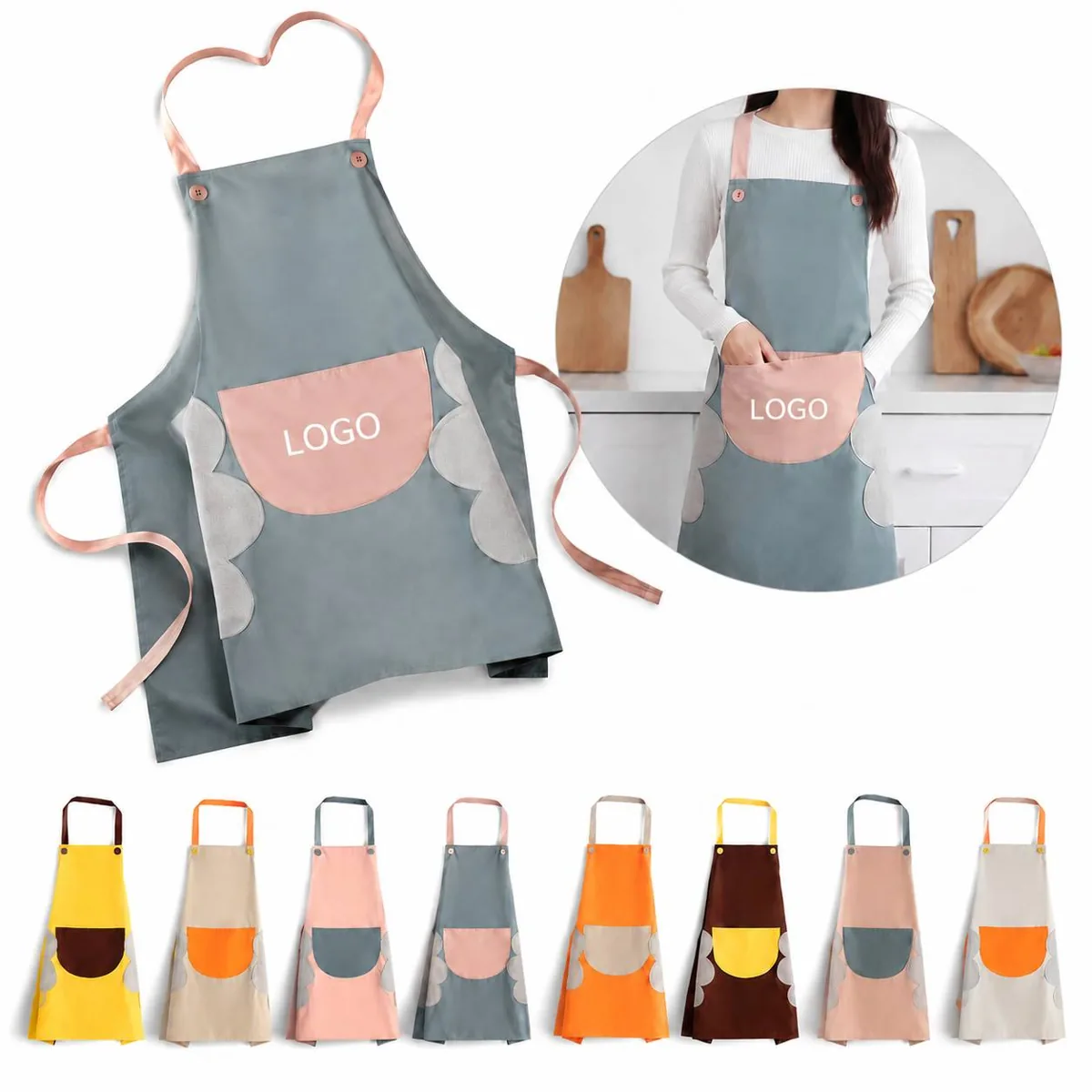 Wipeable Waterproof Kitchen Apron with Adjustable Straps
