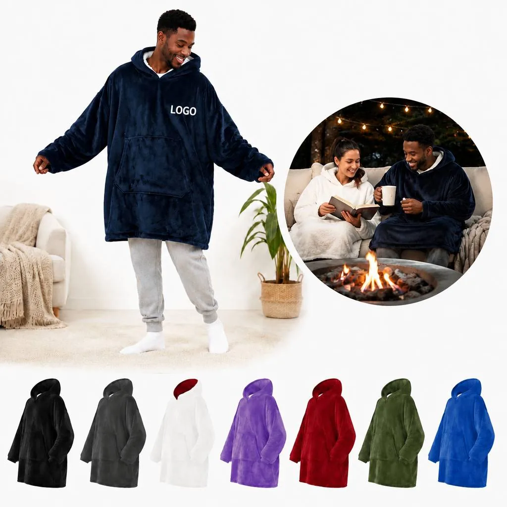 Hooded Reversible Couple Blanket with Fleece & Lightweight