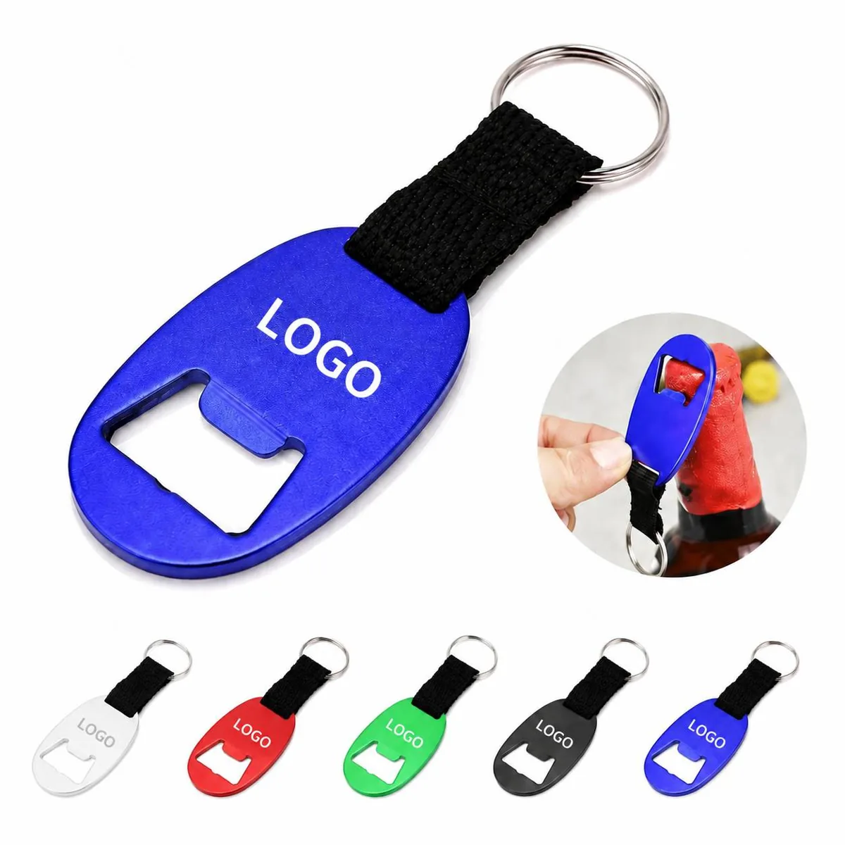 Oval Bottle Opener with Key Ring, Portable Metal Cap Remover