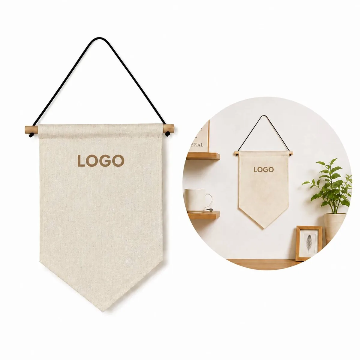 Natural Linen Triangular Hanging Flag Bunting for Indoor