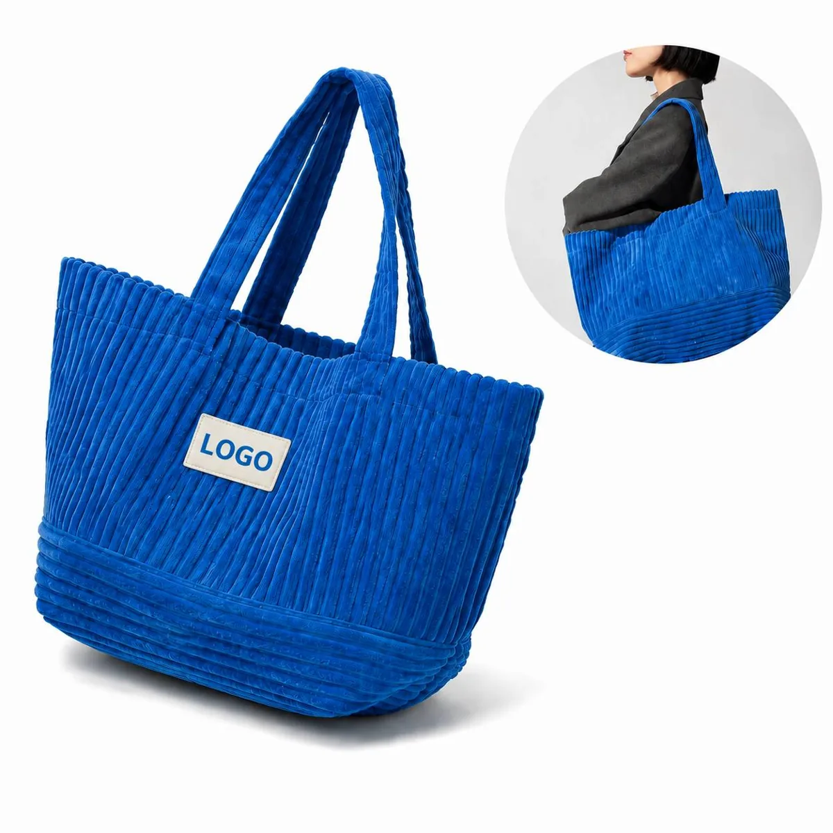 Corduroy Large Capacity Shoulder Tote Bag with Inner Pockets