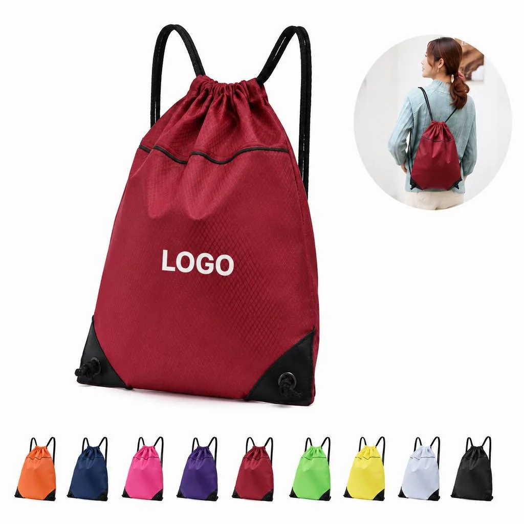 Waterproof Oxford Drawstring Backpack with Front Zipper