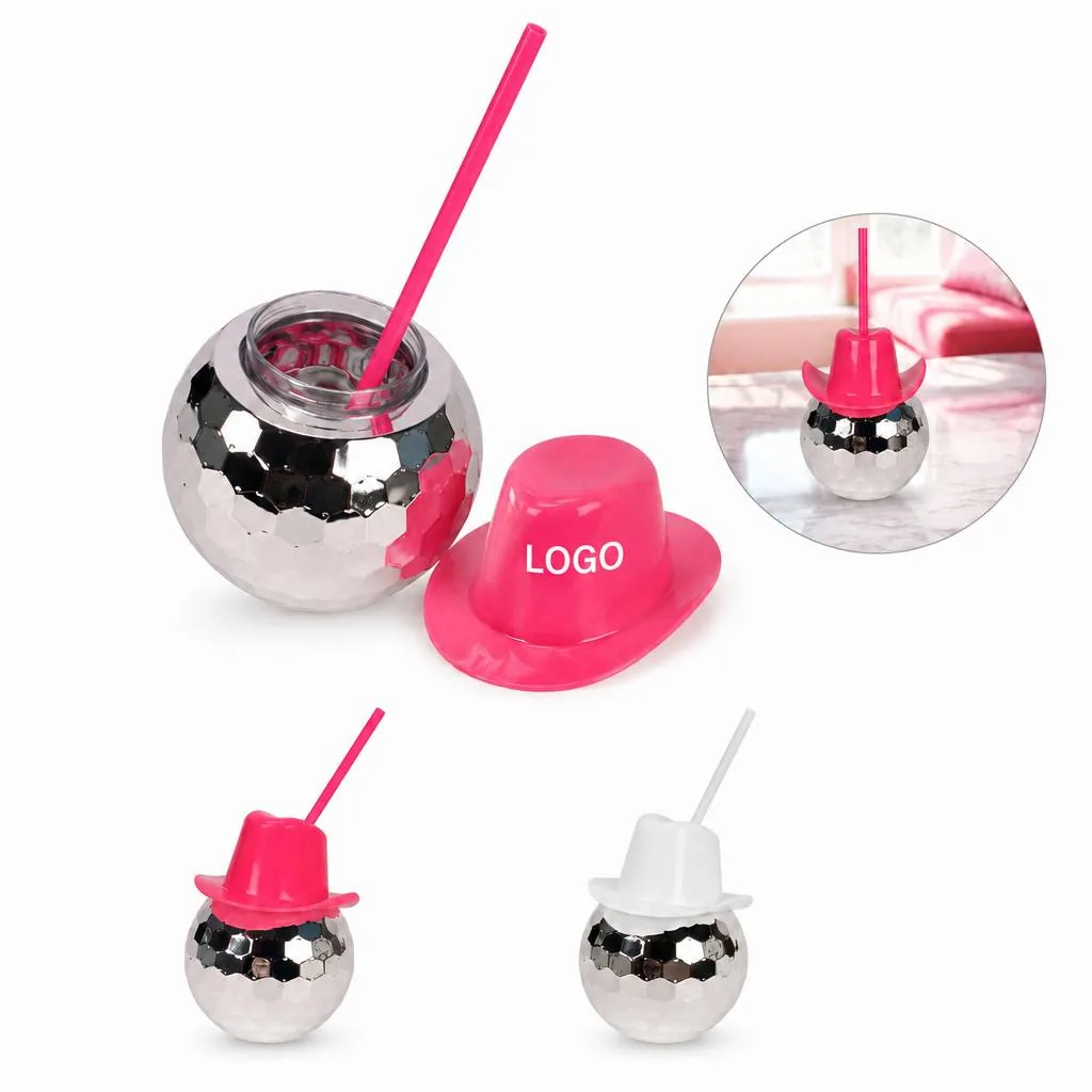 Disco Ball Cup with Cowboy Hat Lid and Straw