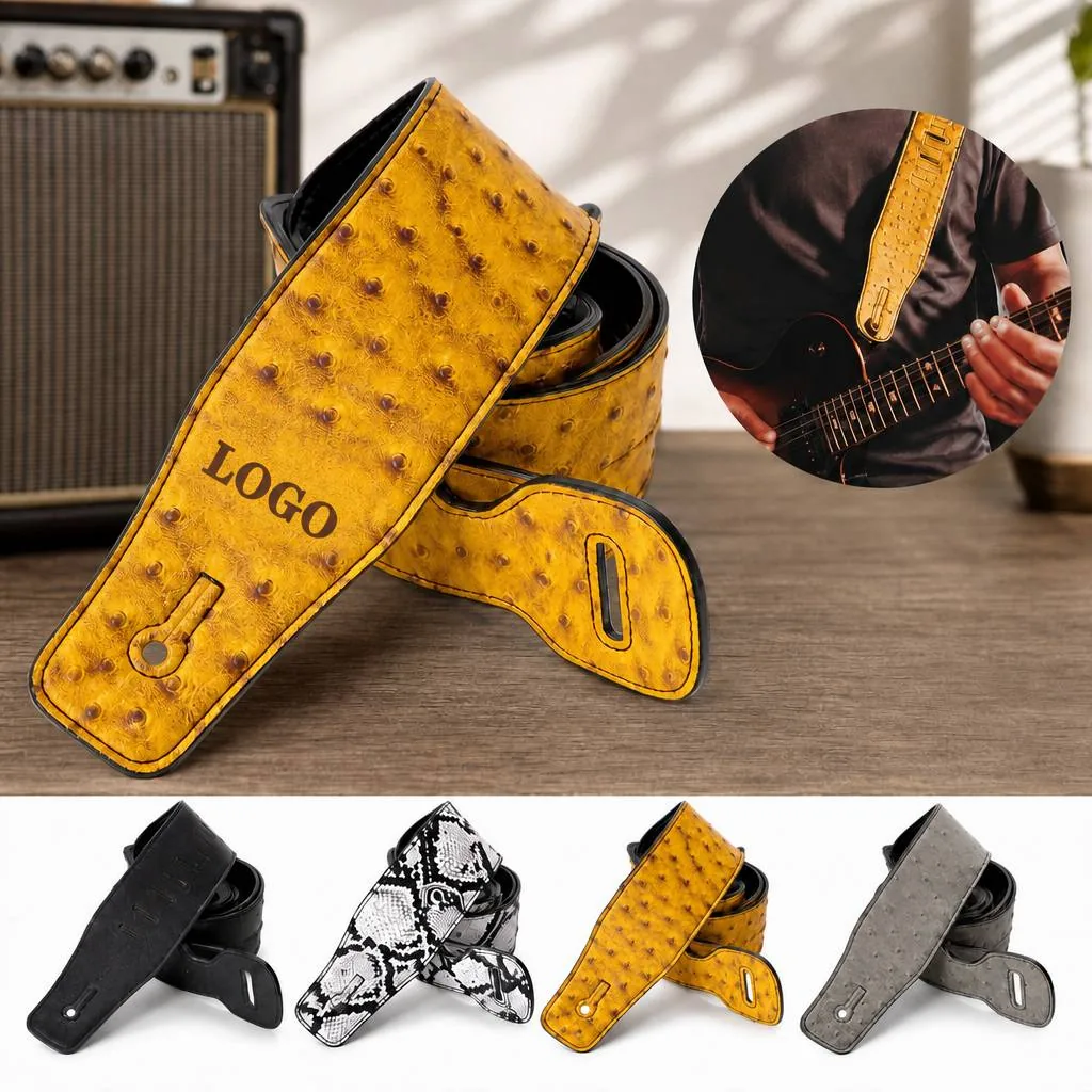 Widened Genuine Leather Guitar Strap with Pick Slot