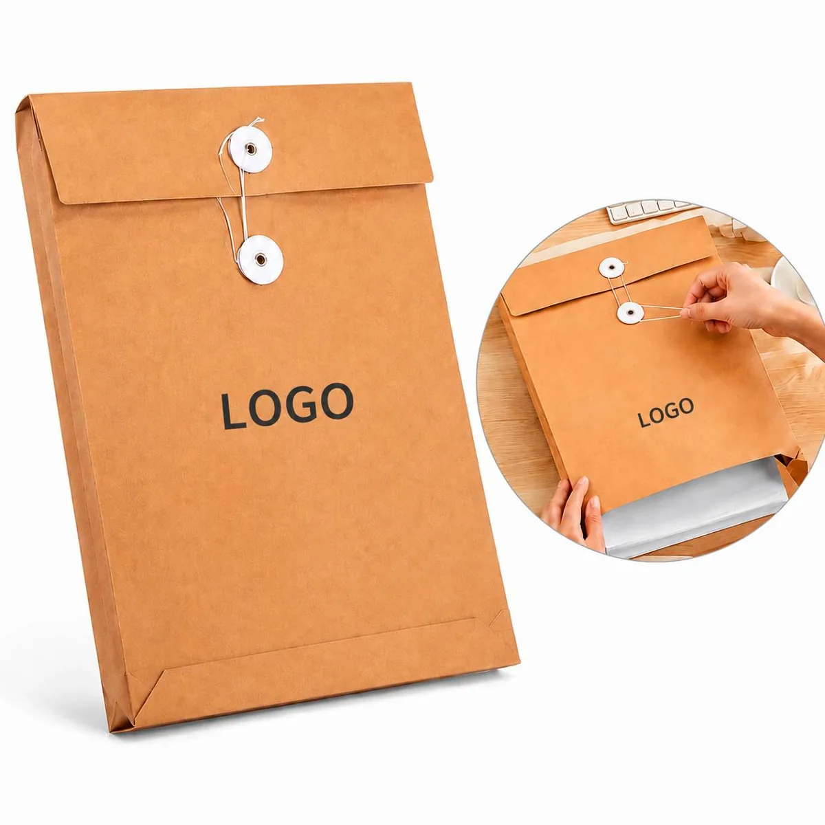 A4 Kraft Paper Document Bag with Rope Seal for Storage