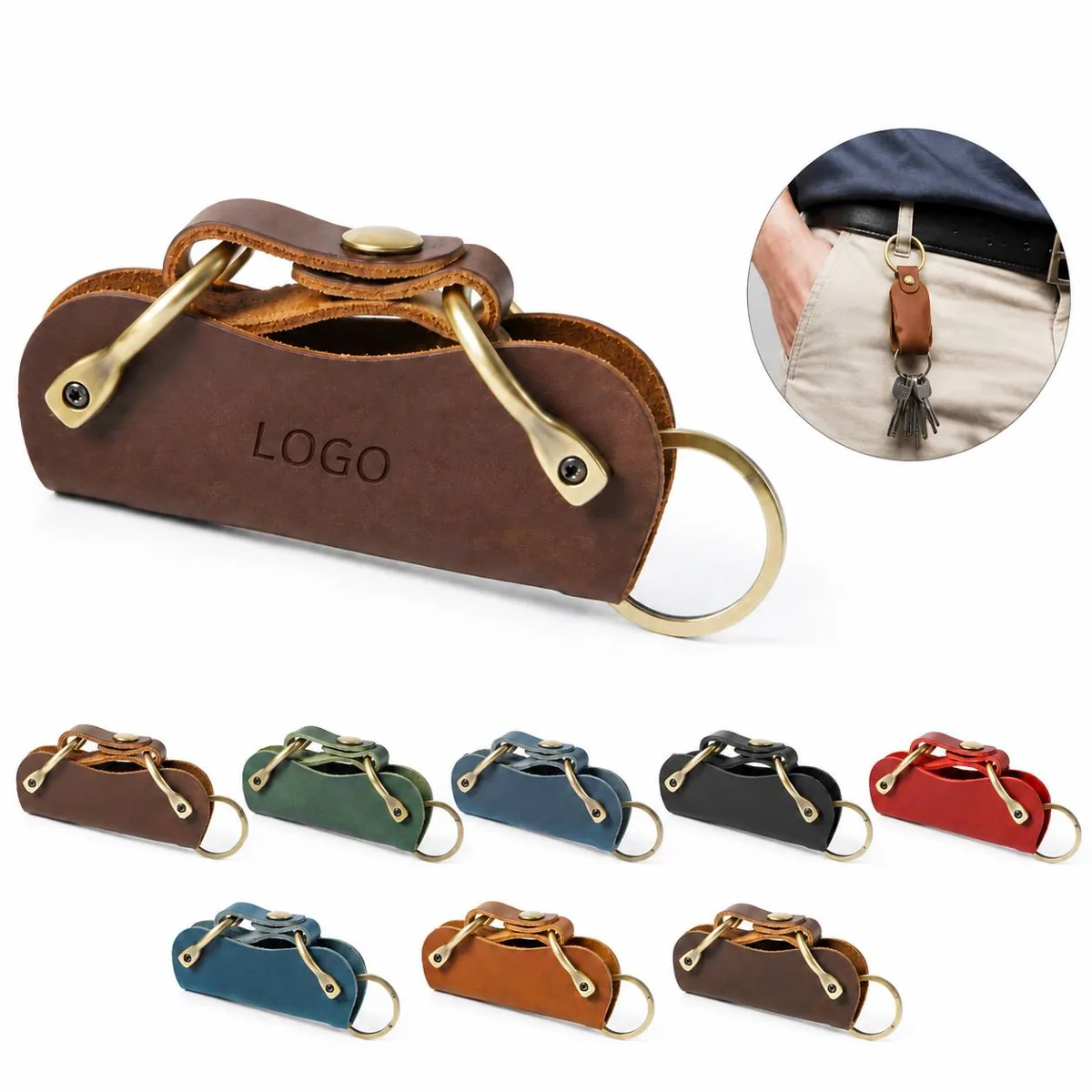 Expandable Cowhide Key Case with Card Slots