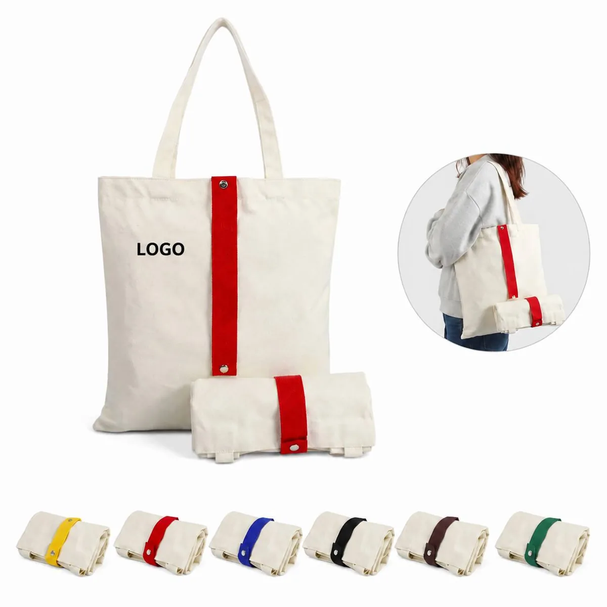 Foldable Canvas Tote Bag for Shopping, Compact & Reusable
