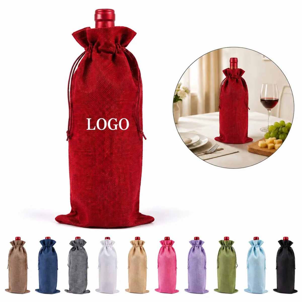 Eco Linen Wine Gift Bag with Drawstring Closure