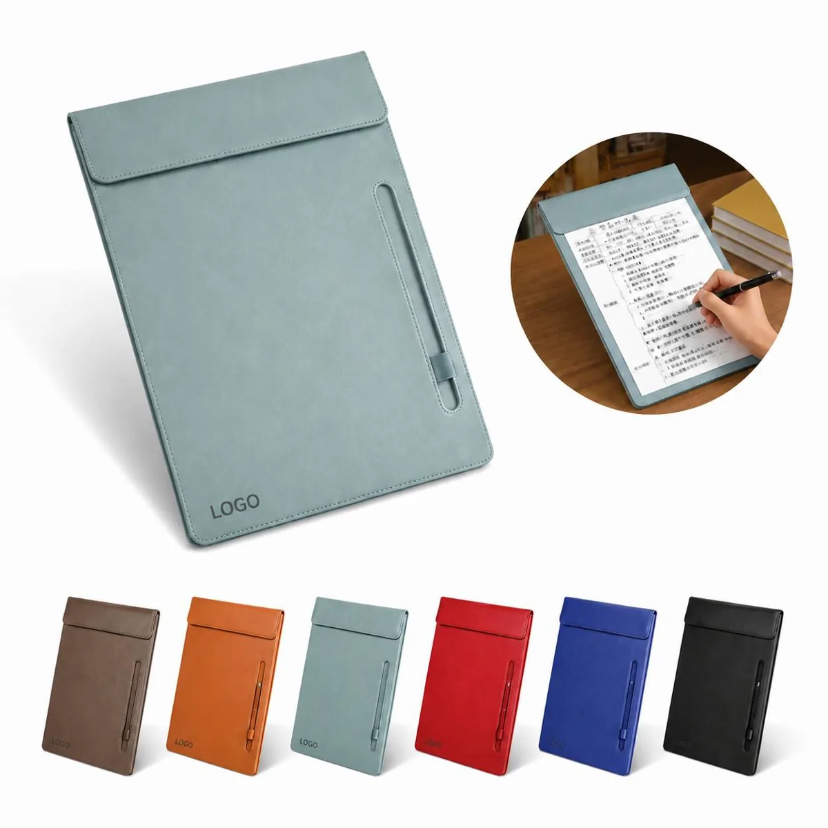 Custom PU Leather Clipboard with Metal Clip and Storage
