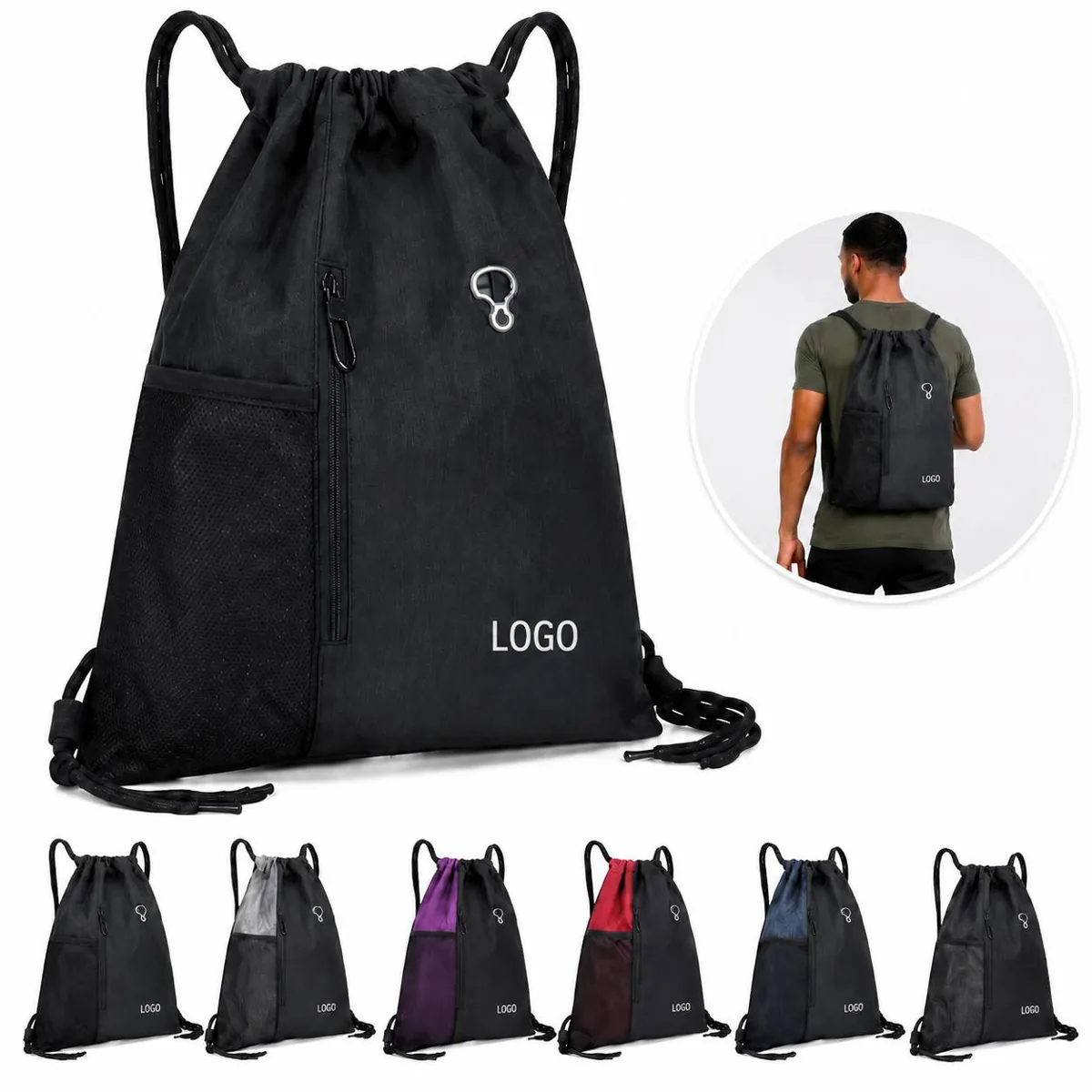 Large Drawstring Gym Bag with Interior Pocket, Lightweight