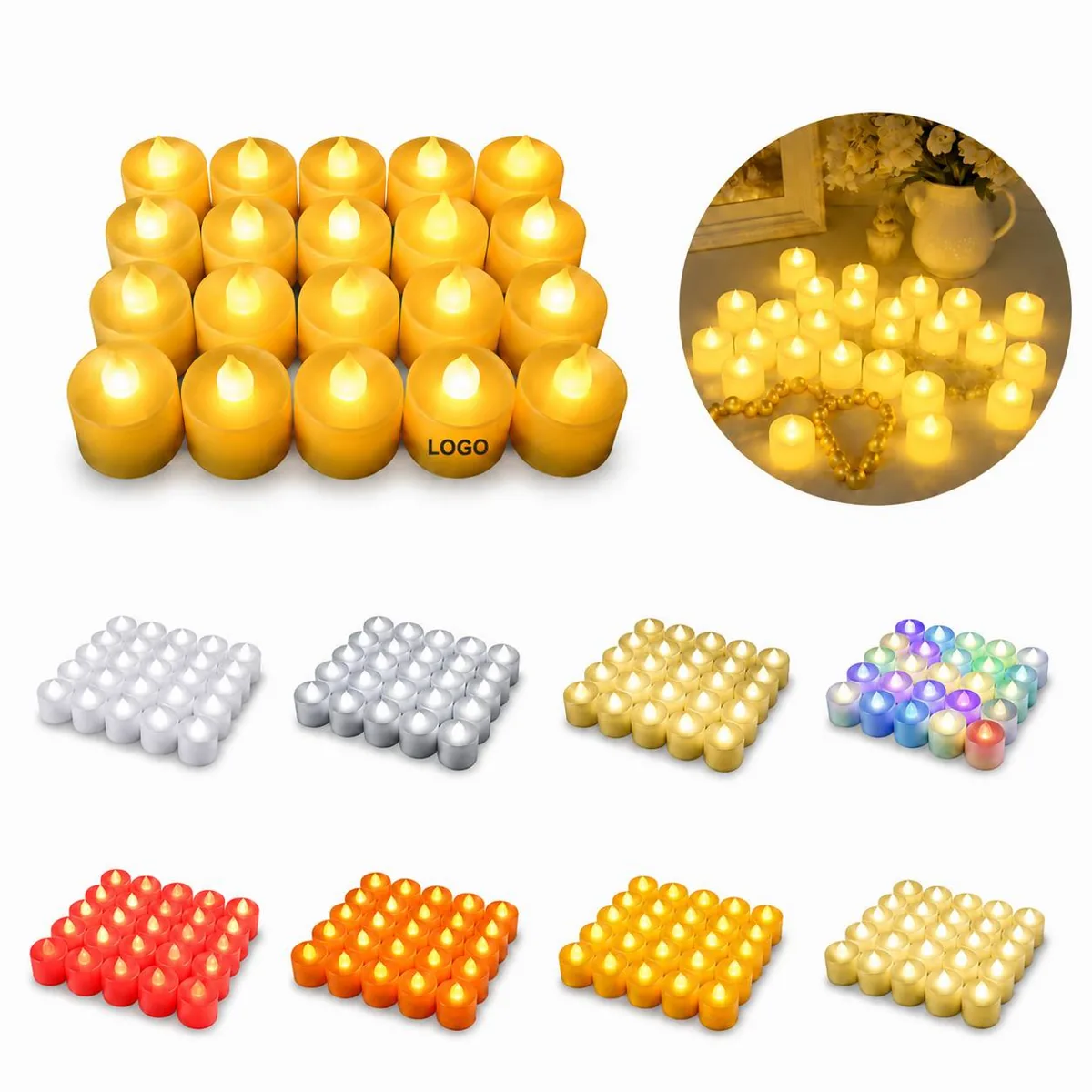 7-Color LED Tea Lights with Flickering Flame, Battery