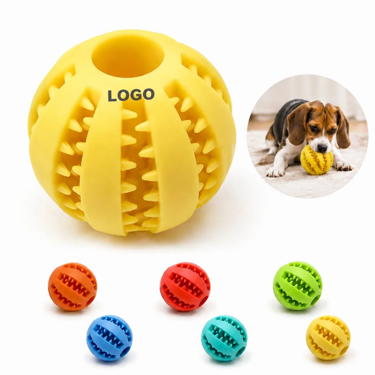 Tough Rubber Dog Treat Ball, Interactive Slow Feeder Toy