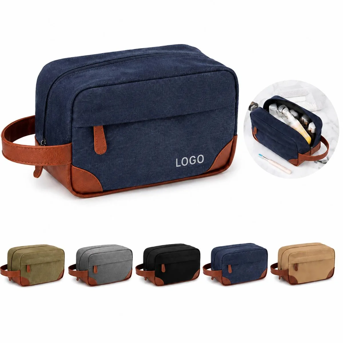 Men's Water-Resistant Canvas Toiletry Bag with Multiple