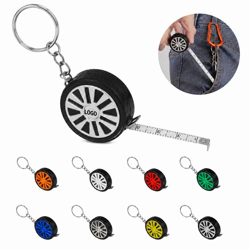 1M Mini Tire Shape Tape Measure Keychain ABS Retractable