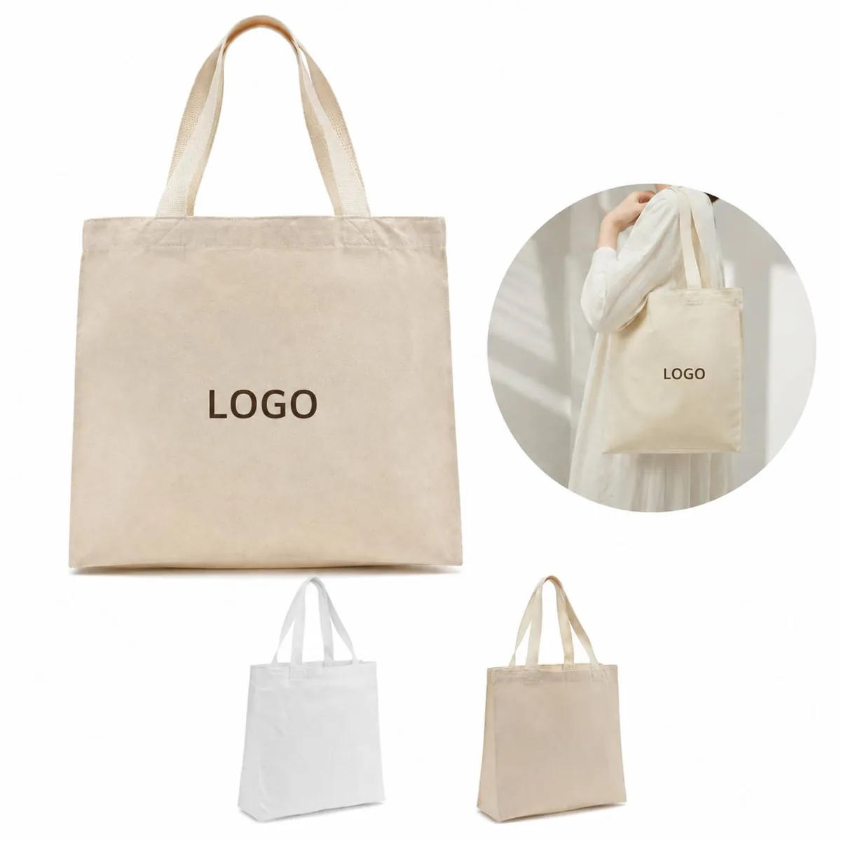 White Cotton Canvas Blank Tote Bag, Durable & Spacious