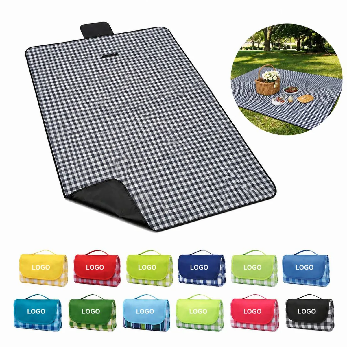 Waterproof Picnic Mat Tote with Foldable Carry Bag Design