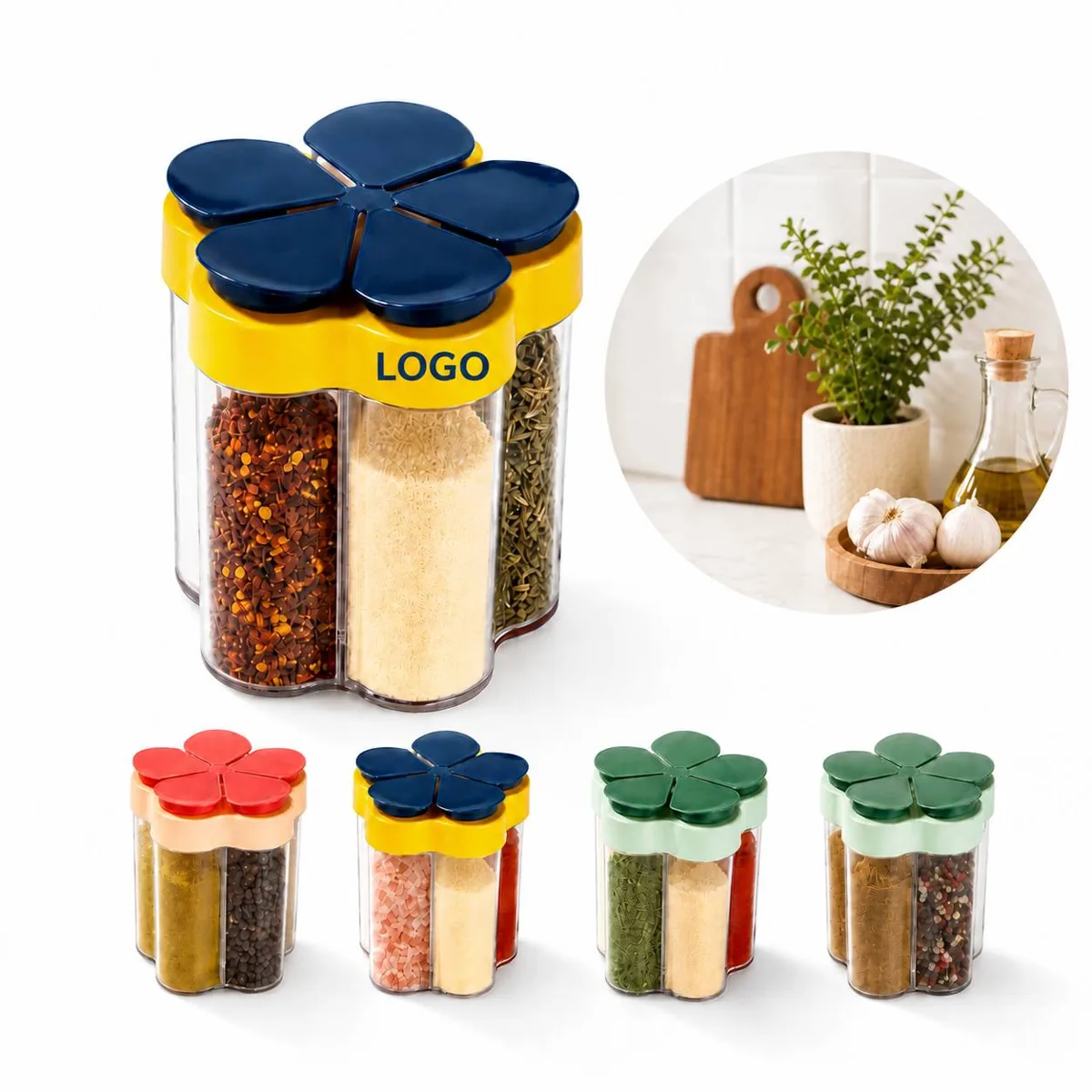 Kitchen Seasoning Box with Adjustable Dividers, Stackable