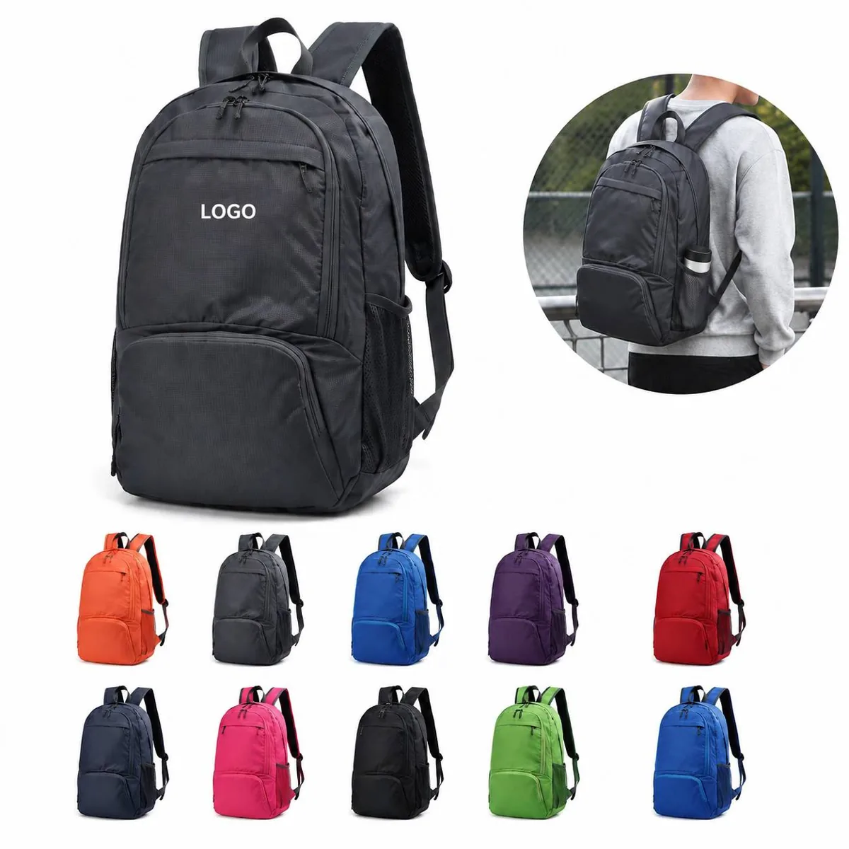 Practical Foldable Backpack With Side Mesh Pockets