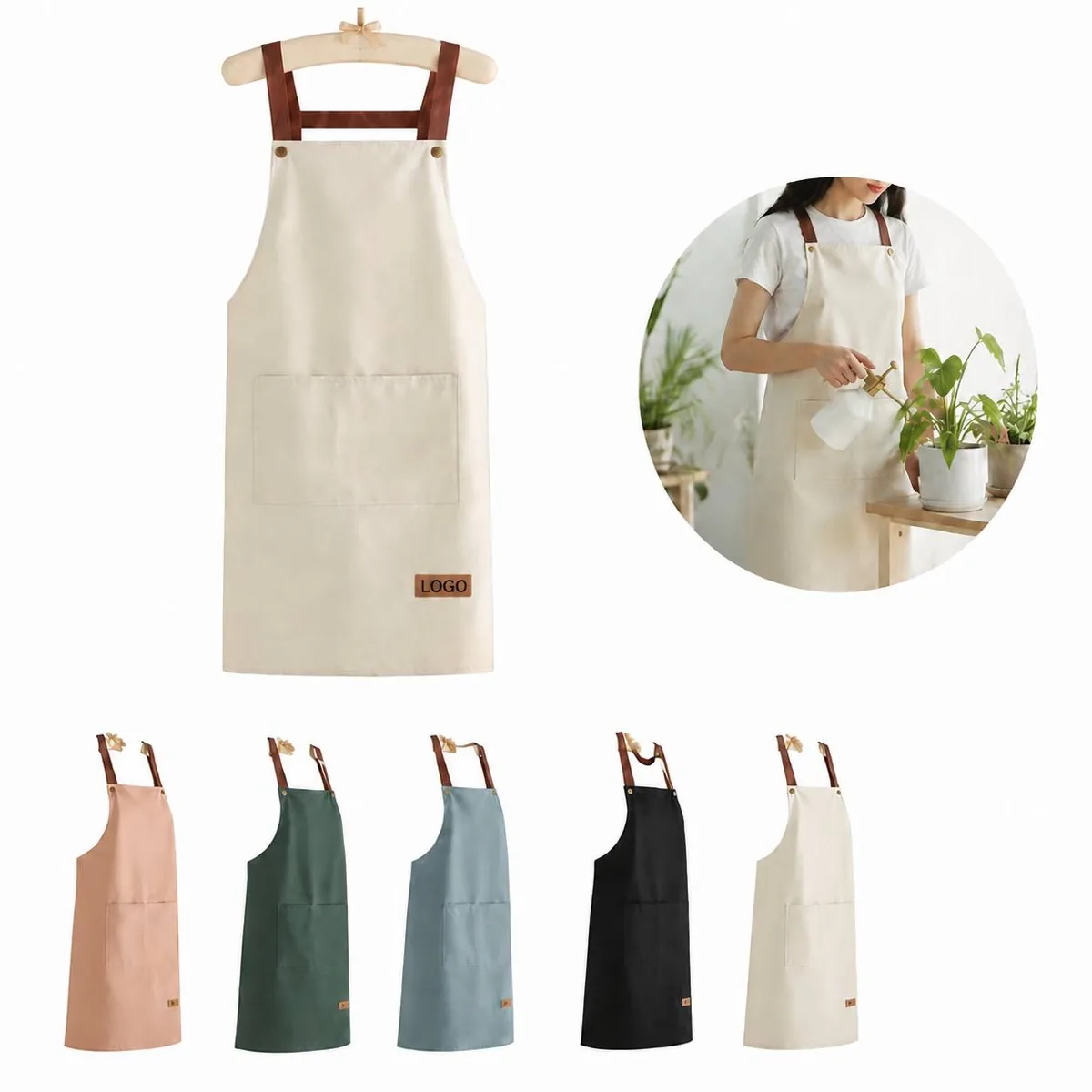Waterproof Polyester Apron with Front Pocket for Kitchen,