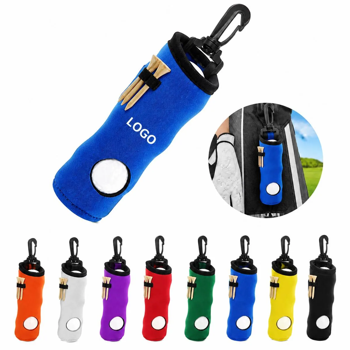 Chloroprene Rubber Golf Ball Carry Bag with Carabiner Clip