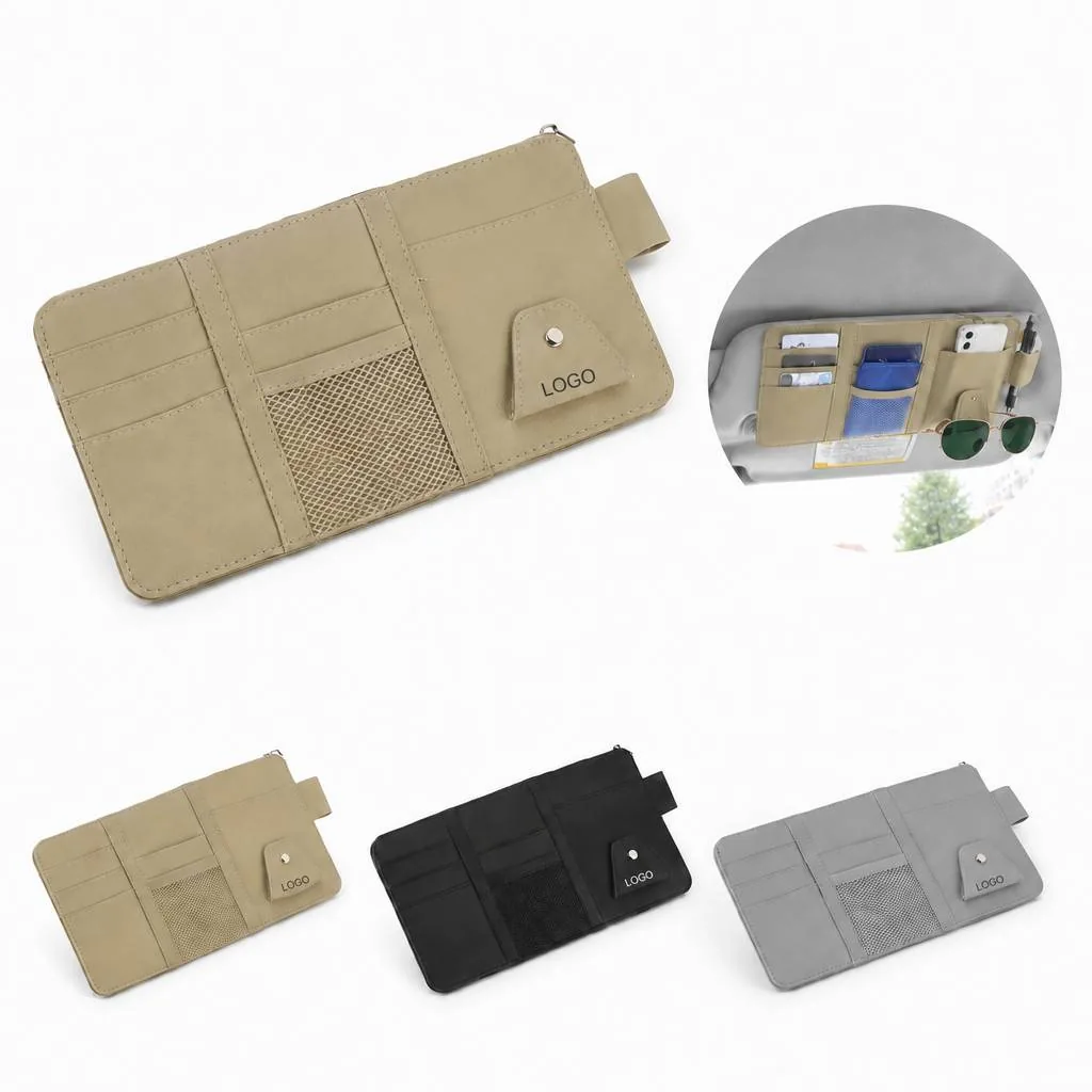 PU Leather Car Sun Visor Organizer with Secure Zipper