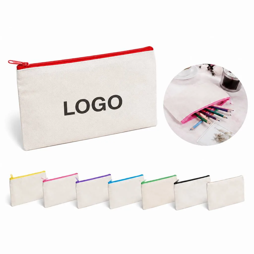 Canvas Zipper Pouch with Multiple Compartments for Pens,