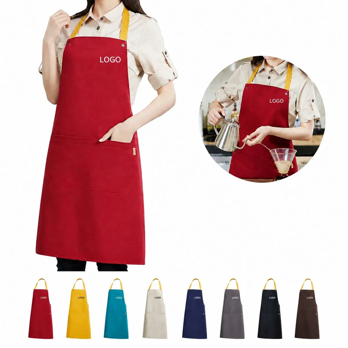 Custom Canvas Kitchen Apron with Two Front Pockets