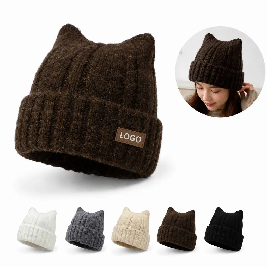 Cat Ear Cotton Beanie Winter Knit Hat