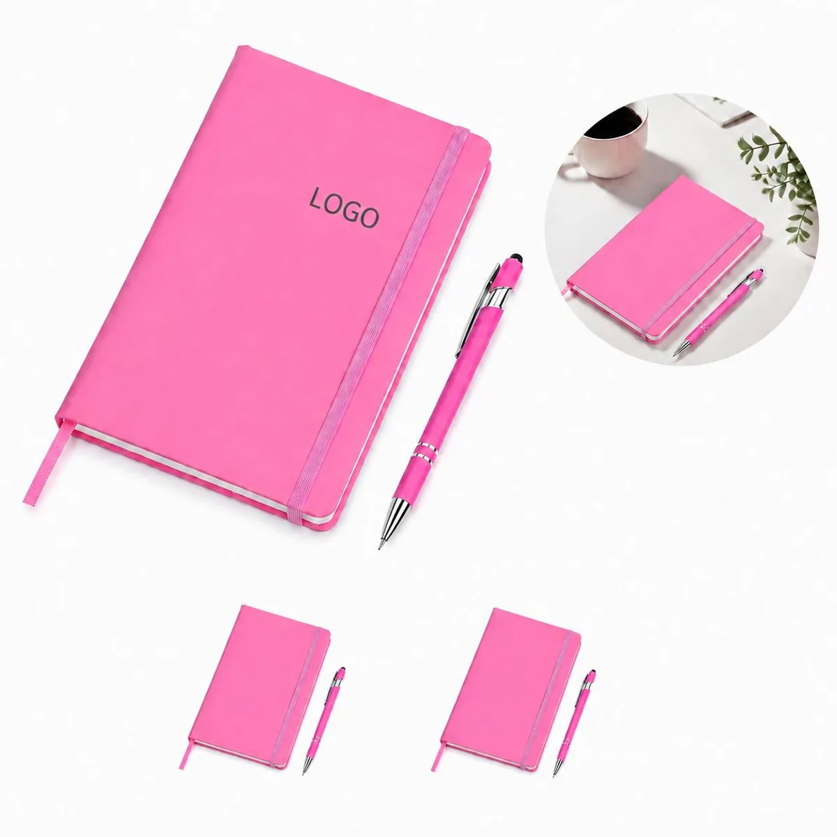 Pink PU Leather A5 Notebook & Pen Set for Writing
