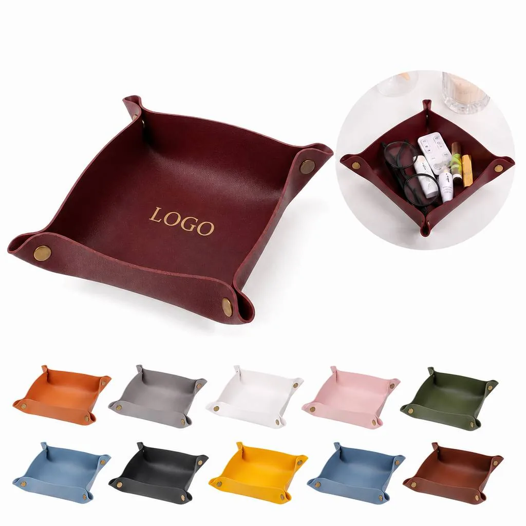 PU Leather Tray Organizer for Bedside Nightstand Desk