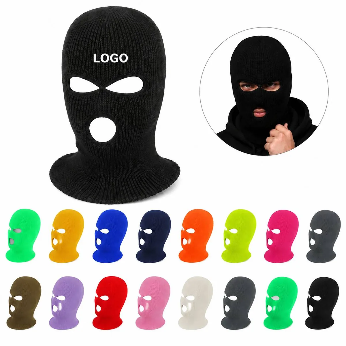 3-Hole Knitted Balaclava Ski Mask Neck Gaiter for Cold