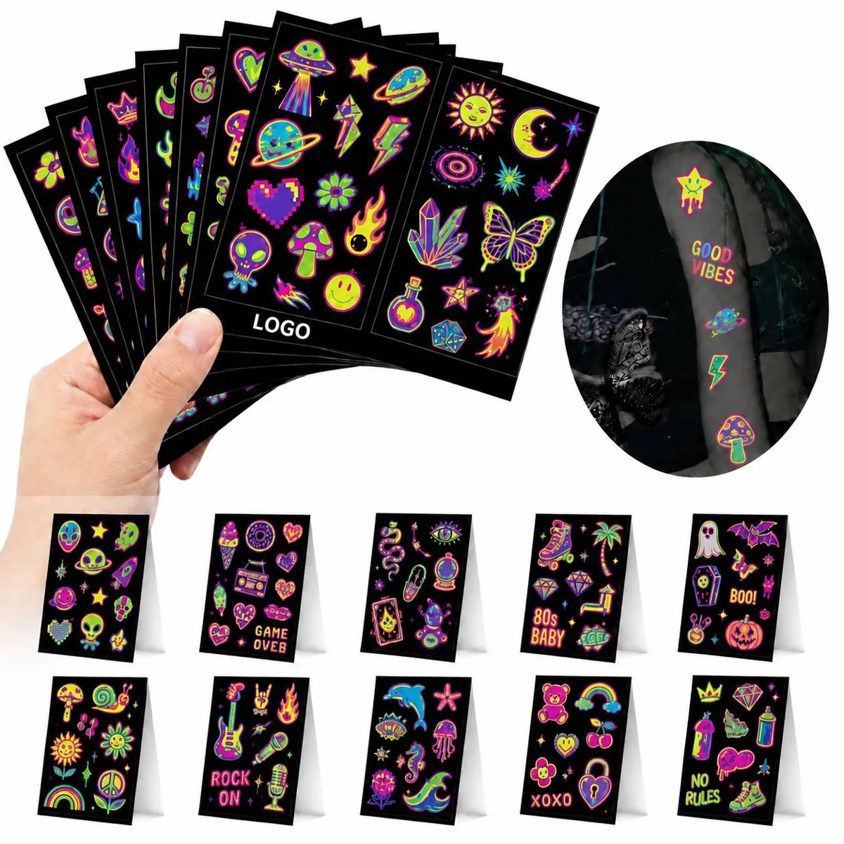 Custom Glow-in-the-Dark Temporary Tattoo for Body Art