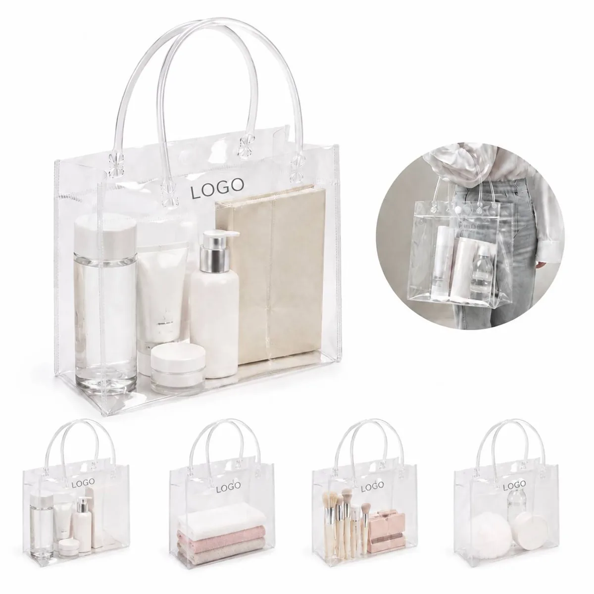 Transparent PVC Tote Bag with Reinforced Handles,