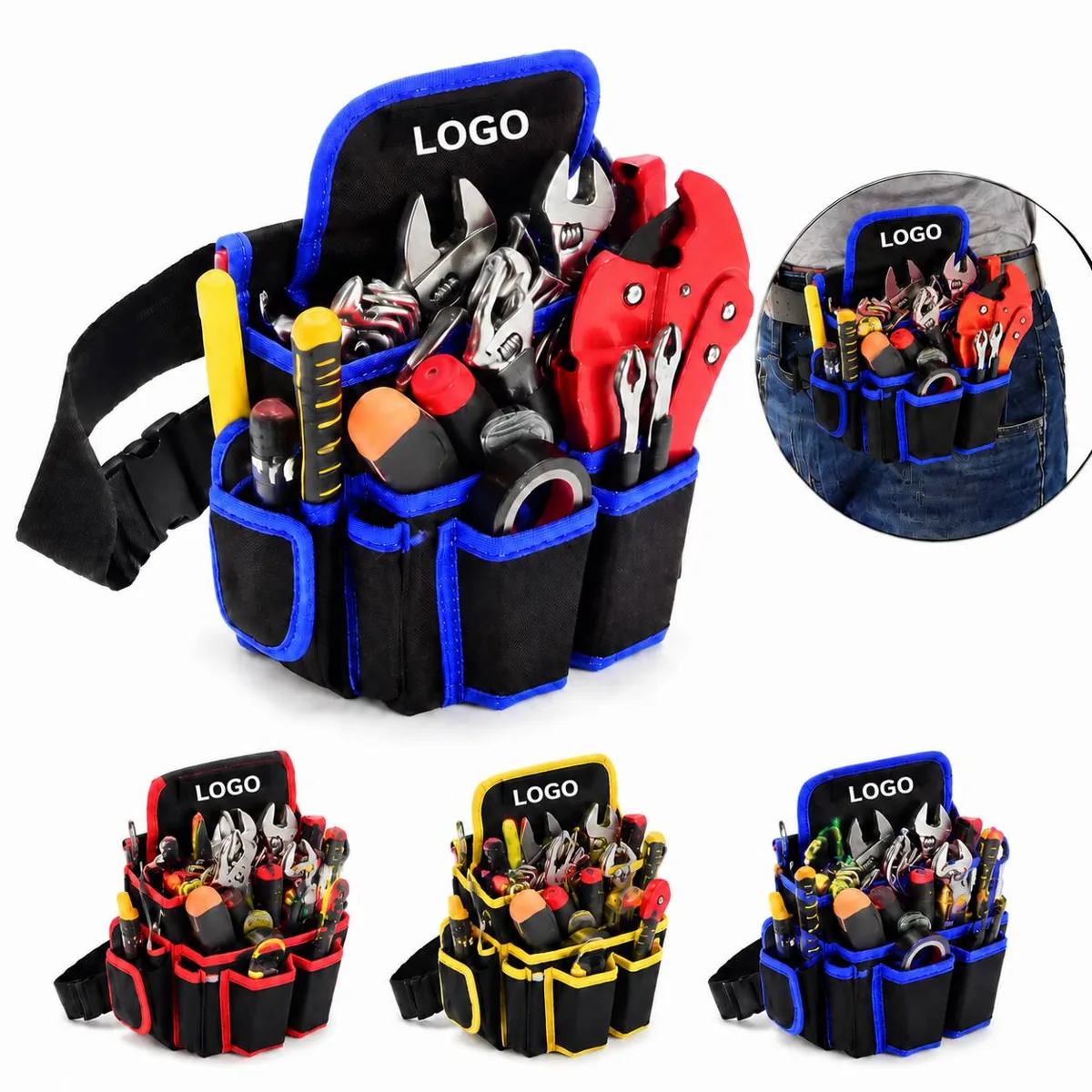 Multifunctional Waist Tool Belt with LED Light and Knife